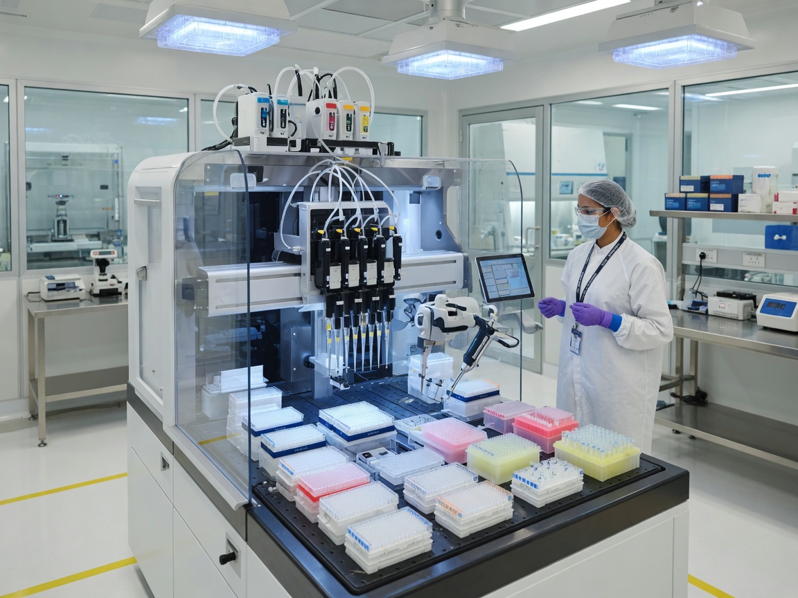 Advanced pharmaceutical laboratory automation system with robotic liquid handling